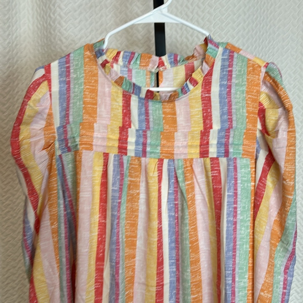 NWOT Striped Blouse Smocked Cuffs Ruffle Neck